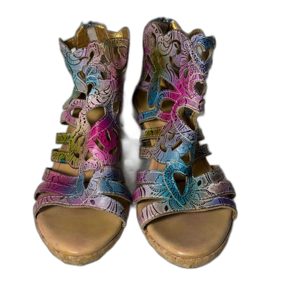Colorful Women's Cutout Heeled Sandals - Picture 4 of 9